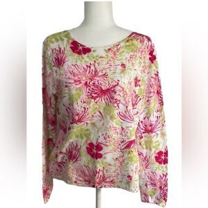 Talbots Floral Pima Cotton Blend Crewneck Long Sleeve Sweater Size XL
